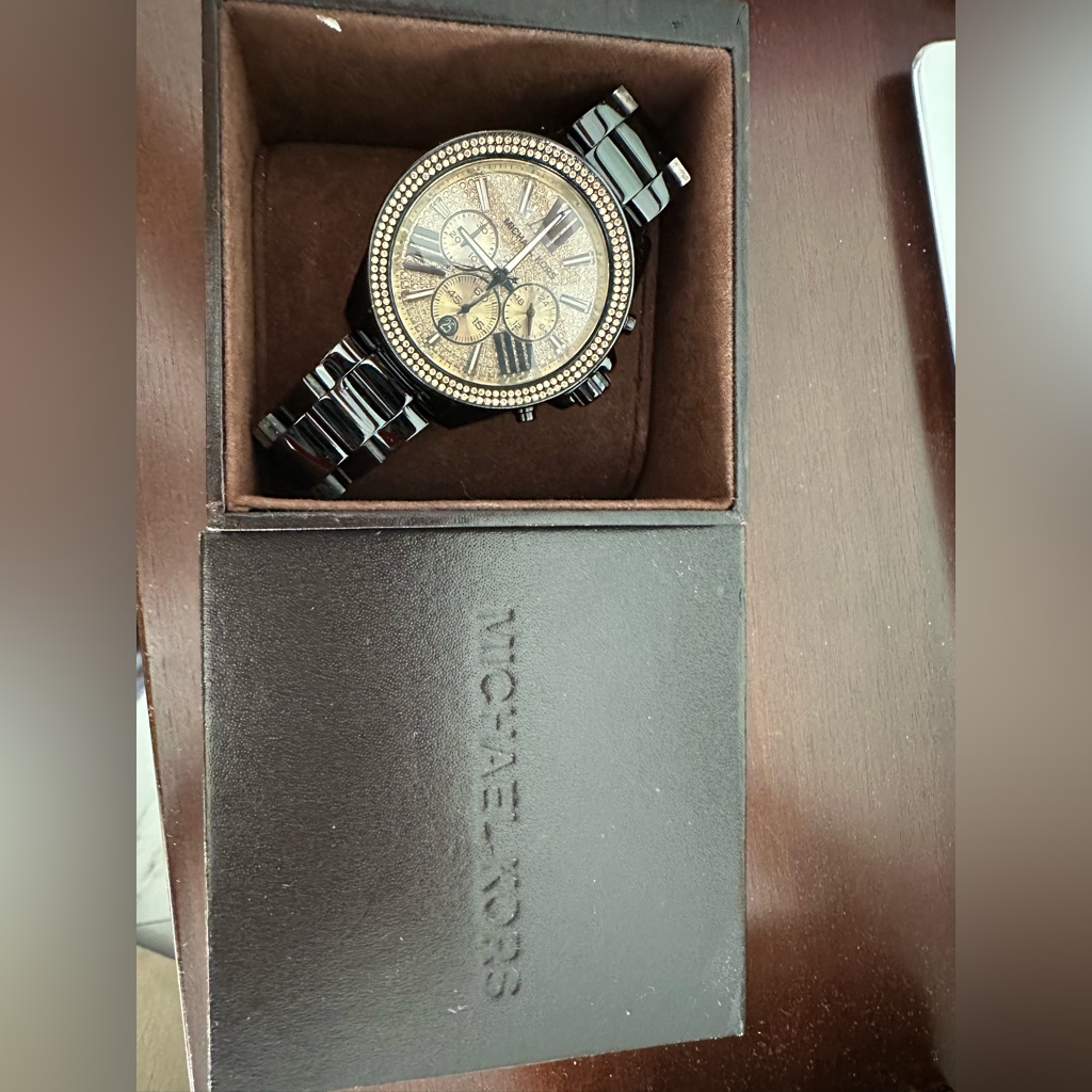 Michael Kors Black And Gold Chronograph Watch